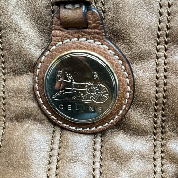 CELINE Stripe Stitch Tote Leather Bag Purse - Picture 14 of 16